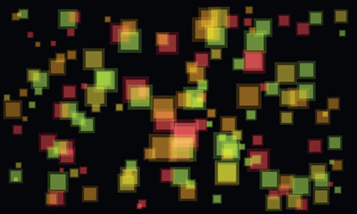 Abstract colorful squares floating and glowing on a dark background, creating a vibrant and dynamic pattern.