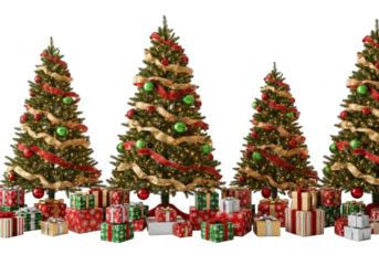 Christmas trees with presents isolated on transparent background