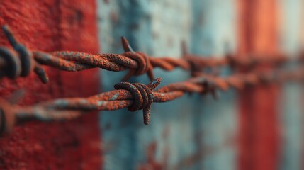 A close-up of rusted barbed wire against a textured background, evoking themes of confinement and resilience.