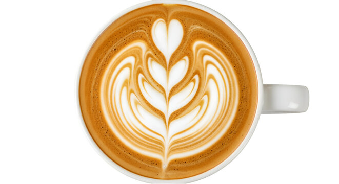 Overhead View of Latte Coffee with Elaborate Foam Art