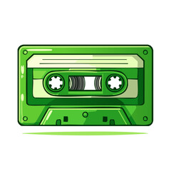 Obraz premium Green illustration of a retro cassette tape, vintage audio media