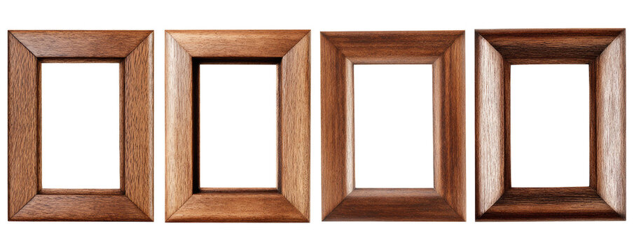 Four empty wooden picture frames