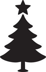 Vector Silhouette of Simple Black Christmas Tree with Star Topper and Rounded Branches