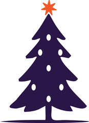 Minimal Christmas tree icon with orange star and white ornaments, simple festive holiday vector silhouette for decoration and design