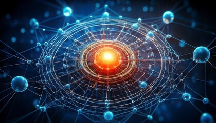 Futuristic Digital Network with Glowing Central Core