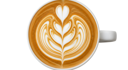 Top View of Latte Coffee with Heart and Tulip Latte Art