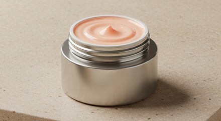 Creamy Skin Care Moisturizer Jar on Neutral Surface in Minimalist Style