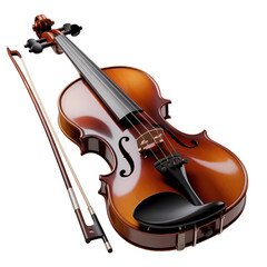 Fototapeta premium Classic Wooden Violin with Bow, Front Angle, Transparent Background