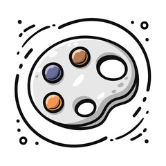 Obraz premium Cartoon illustration of a color palette with paint wells and vibrant paint colors, artistic element.