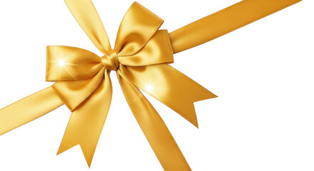 Fototapeta premium Golden satin ribbon bow isolated on transparent background