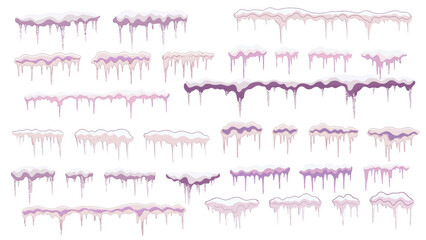 Winter snow ice elements, frozen snow winter design vector set.