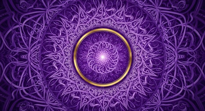 Purple mandala with golden ring in the center, creating a symmetrical design