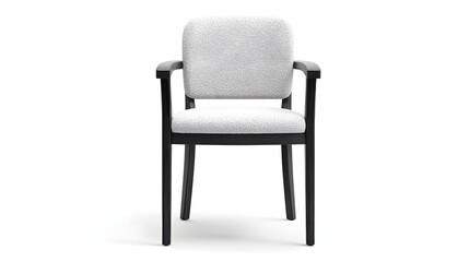Fototapeta premium A contemporary minimalist armchair featuring a sleek black wooden frame and a comfortable textured light grey upholstered seat and backrest ideal for various interior settings