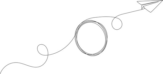 continuous line drawing of flying paper plane, line art vector illustration