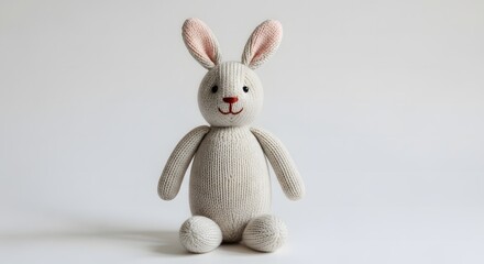 Obraz premium Cute white bunny stuffed animal with red and pink ribbon and bow decoration for Easter celebration