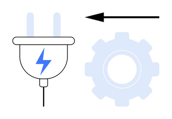 Energy transfer concept. Electric plug and gear energy systems and mechanisms. Energy methods for automation, engineering designs, power solutions, and process optimization