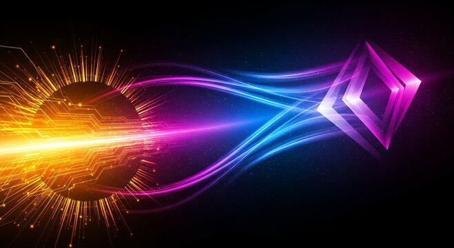 Abstract energy flow with glowing particle burst and shape - Powered by Adobe