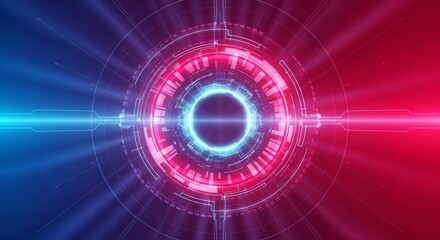 Neon hud interface with red and blue light beams crossing