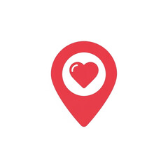2D Map location pin with heart icon