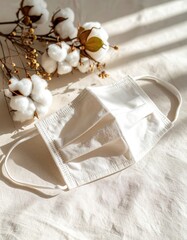 Soft White Cotton Mask & Bolls: Natural Hygiene & Gentle Protection
