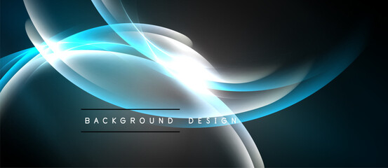 Abstract blue light waves, flowing shapes. Dark background creates dynamic visual effect. Modern design element for digital projects.