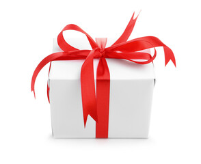 One gift box with ribbon isolated on white
