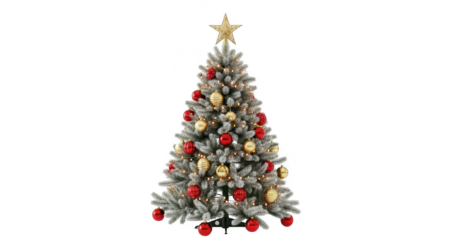 Festively decorated christmas tree isolated on transparent background
