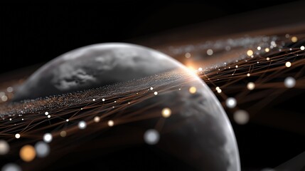 Abstract representation of digital network on planetary horizon