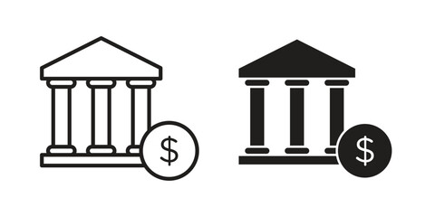 Bank icon in minimal flat, stroke style. suitable for graphic designs