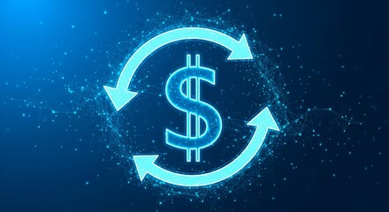 Digital currency exchange concept with glowing dollar sign