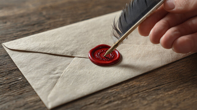An person using pen for sealing a letter, a timeless symbol of written communication and traditional correspondence.