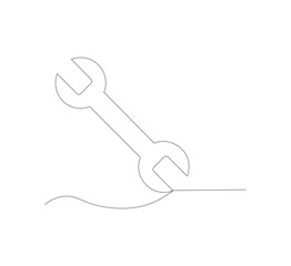 continuous line drawing Wrench on white background. Vector illustration. Flat design for business finance marketing banking advertising concept.
