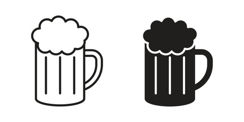Beer mug icon in minimal flat, stroke style. suitable for graphic designs