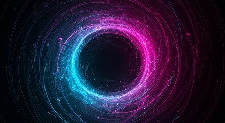 Abstract glowing neon vortex tunnel with pink and cyan light