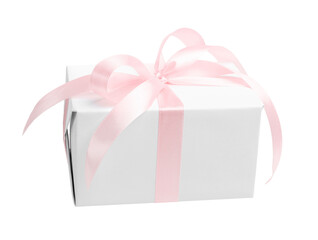 Beautiful gift box in air against white background