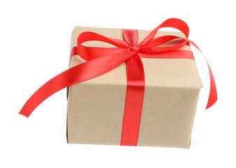 Beautiful gift box in air against white background