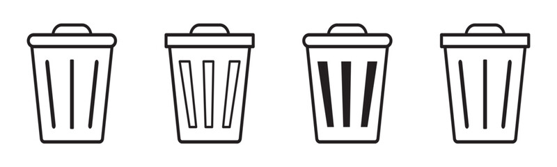 delete icon set. trash bin icon set. trash can icon. delete button set. dustbin and garbage box icon. delete icon for app, ui and website. recycle bin. vector illustration on white background.