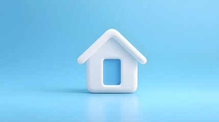 Clean and modern 3D illust n of a stylized white house icon with a recessed blue doorway presented on a smooth light blue studio surface and backdrop conveying concepts of housing and property