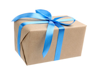 Beautiful gift box in air against white background