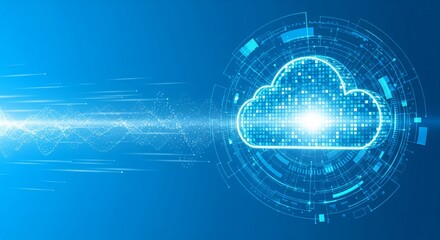 Digital cloud computing symbol with data transfer effect