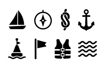 Adventure icons: kayaking, safety gear, and water navigation symbols