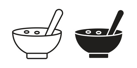 Bowl of soup icon in minimal flat, stroke style. suitable for graphic designs