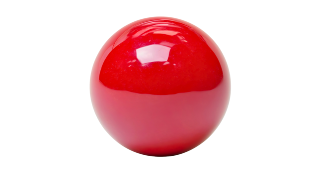 A single red billiard ball isolated on a plain background, a blank shiny sphere for snooker, a generic pool game object without numbers, a round sports equipment item, a leisure concept.