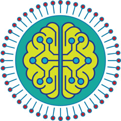 Digital brain with neural network connections and outer radiating elements