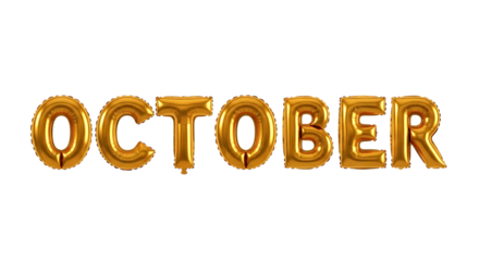 Golden foil balloons spelling the word OCTOBER on a black background october month isolated on a transparent background