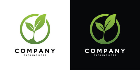 Green leaf circle eco logo design