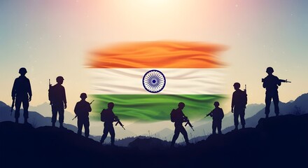 Indian soldiers protecting the country with national flag