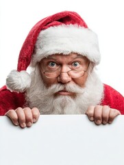 Naklejka premium surprised santa with a banner isolated over a white background no logos no brands ar 34