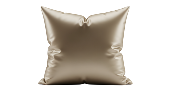 Soft beige satin throw pillow with elegant folds and sheen isolated on a transparent background cushion