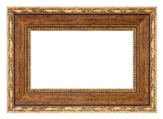 Vintage wooden brown and golden frame isolated on a white background
